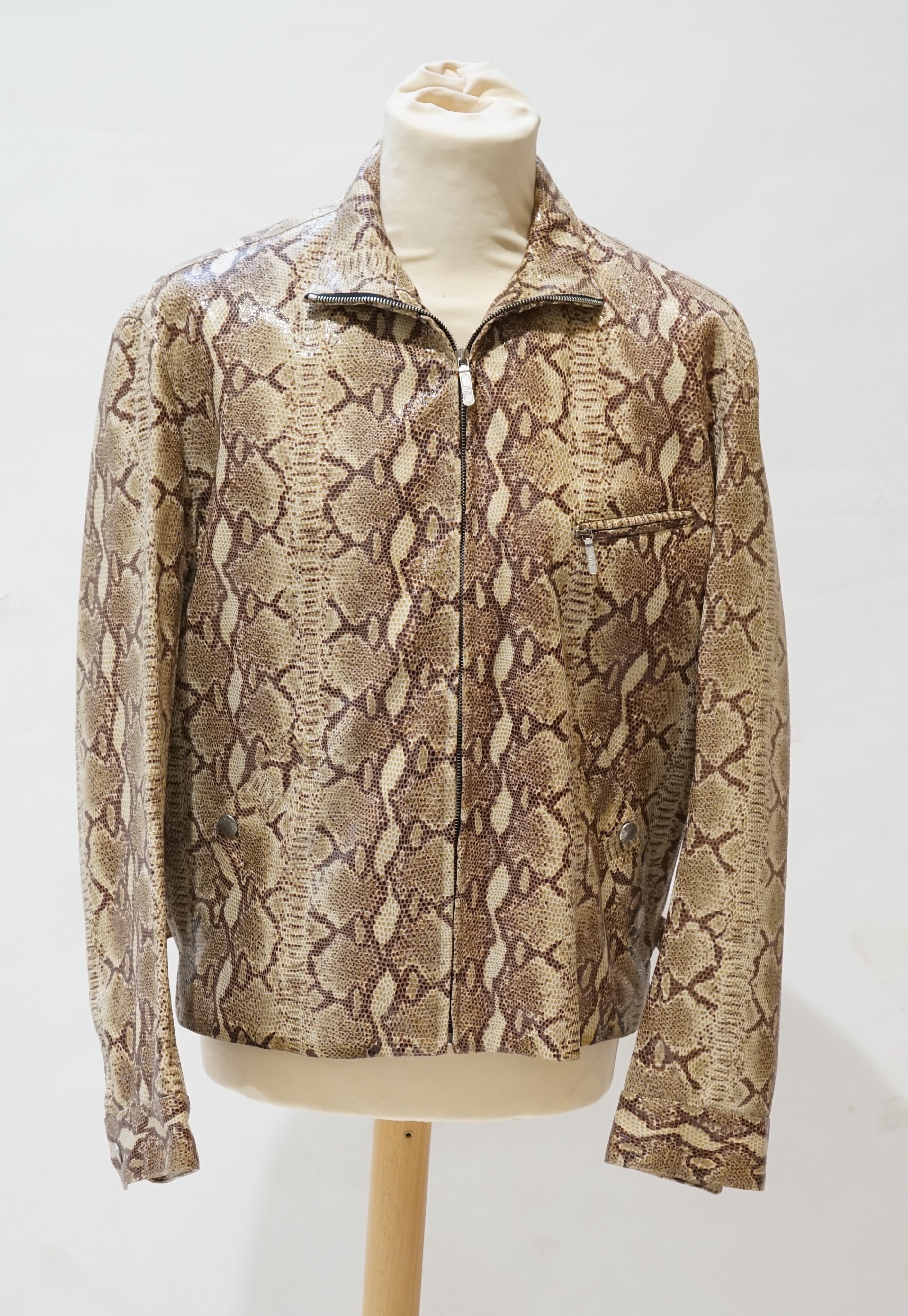 A gentleman's John Richmond snakeskin effect leather jacket, size medium